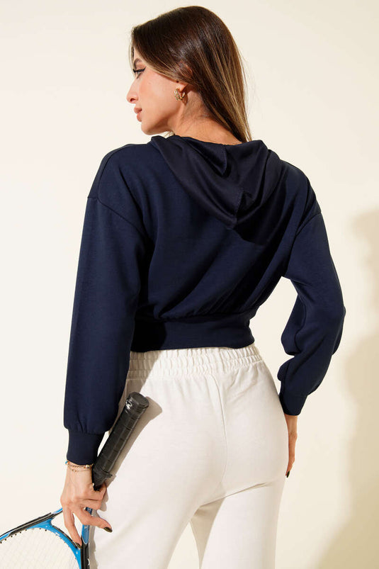 Kort vest met capuchon en ritssluiting, marineblauw