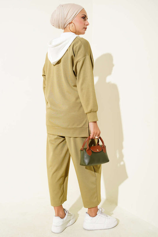 Kapşonlu Garnili İkili Takım Çağla Yeşili