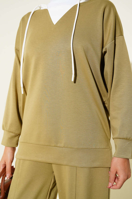 Kapşonlu Garnili İkili Takım Çağla Yeşili