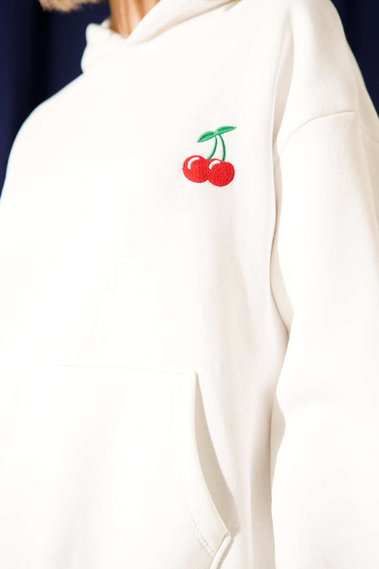 Hooded Cherry Print Sweatshirt White