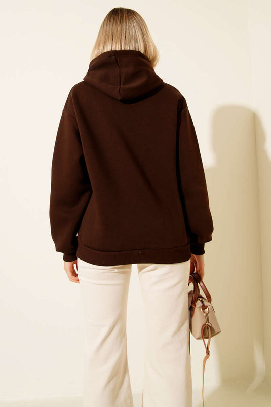 Hooded Cherry Print Sweatshirt in Coffee