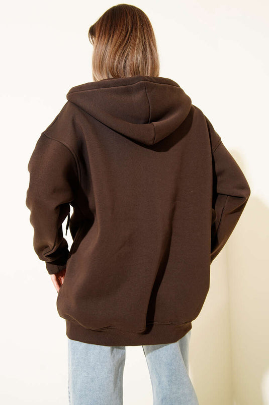 Capuchonvest met drie lades en ritssluiting, koffiekleurig