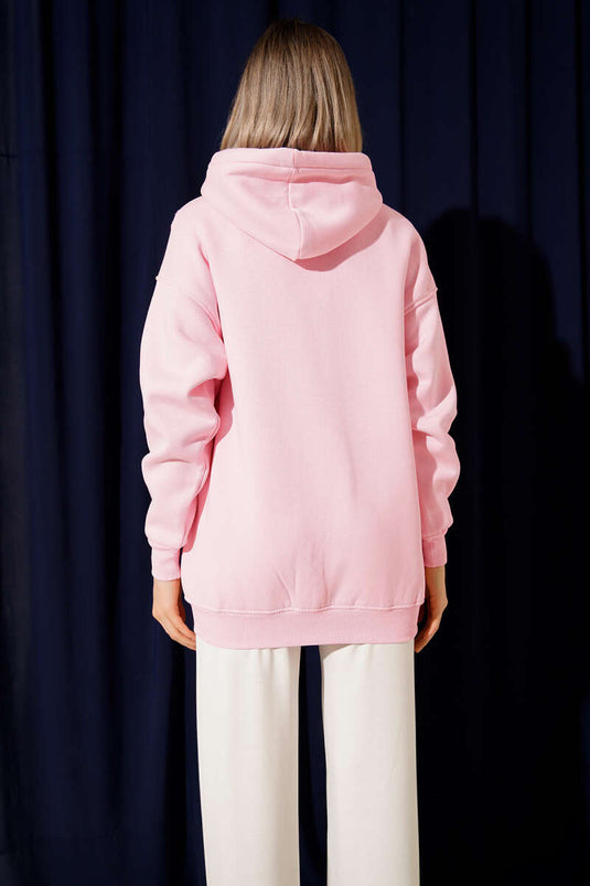 Pink Hooded Three-Drawer Zip Cardigan
