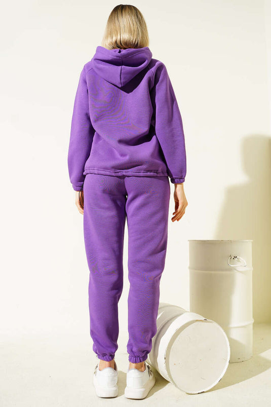 Set due pezzi con cappuccio, tre cassetti, colore viola