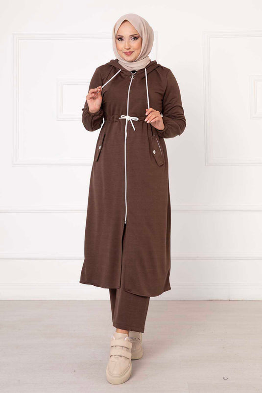 Costume Double Long À Capuche Marron