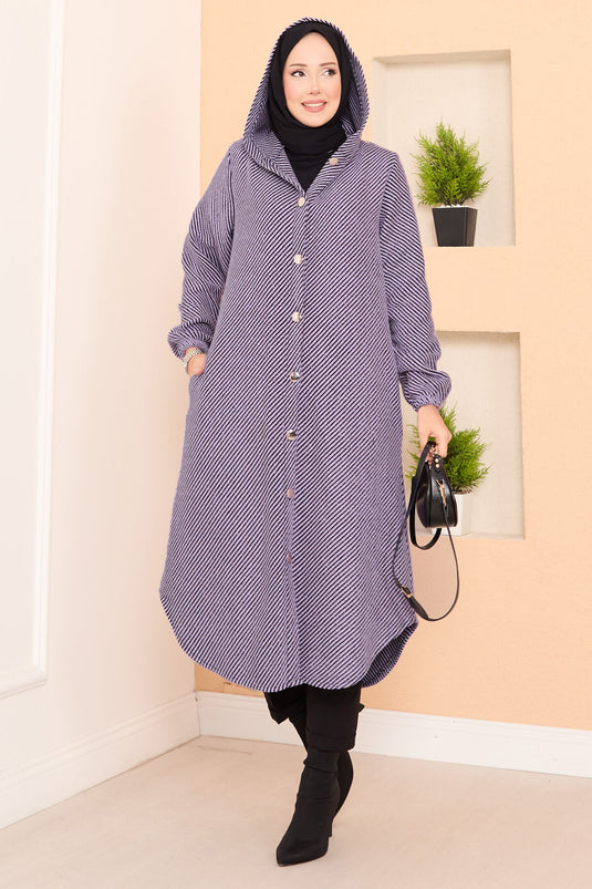 Manteau en cachemire hijab à chevrons et capuche détaillée Lilas
