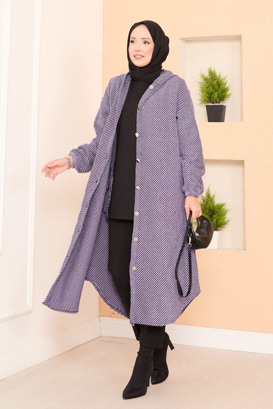 Manteau en cachemire hijab à chevrons et capuche détaillée Lilas