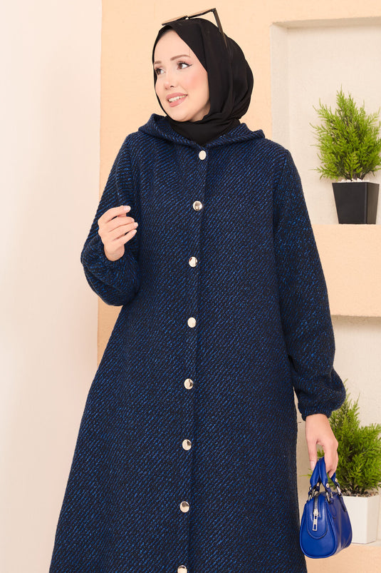 Manteau en cachemire avec hijab à chevrons et capuche détaillée