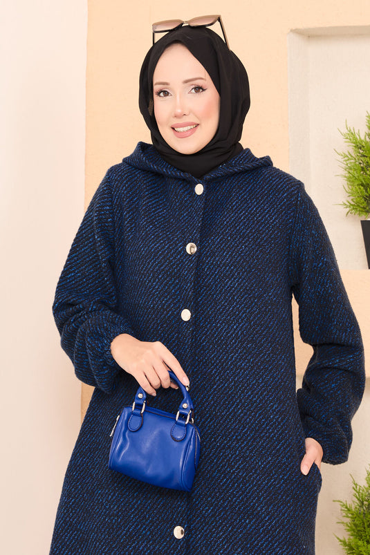 Hood Detailed Herringbone Hijab Cashmere Coat