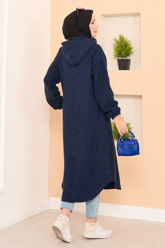 Hood Detailed Herringbone Hijab Cashmere Coat
