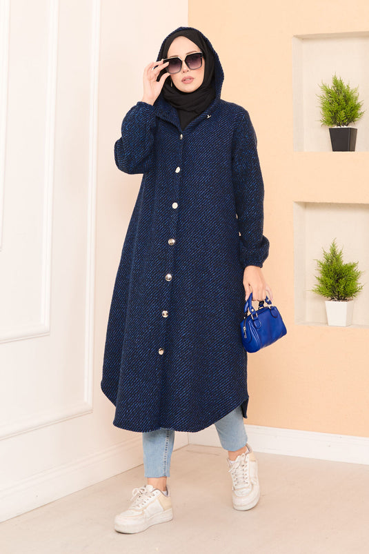 Manteau en cachemire avec hijab à chevrons et capuche détaillée