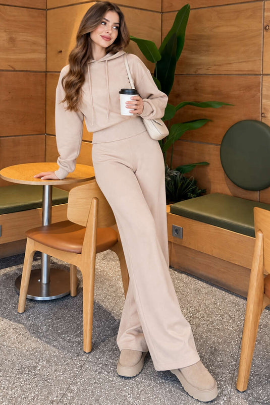 Ensemble Basic Deux-Pièces À Capuche Beige