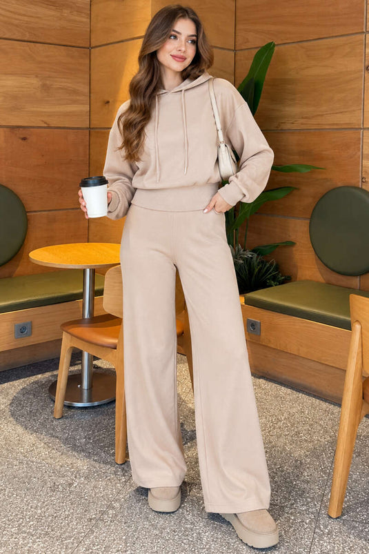 Completo Basic Due Pezzi Con Cappuccio Beige