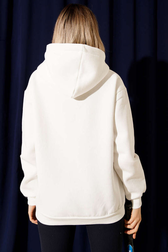 سويت شيرت أساسي بثلاثة خيوط وغطاء رأس، لون بيج فاتح