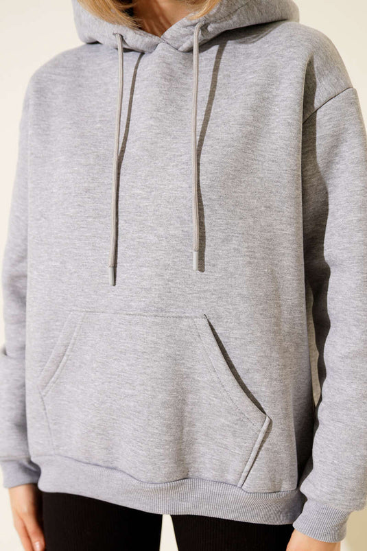 Sudadera básica con capucha de tres hilos gris