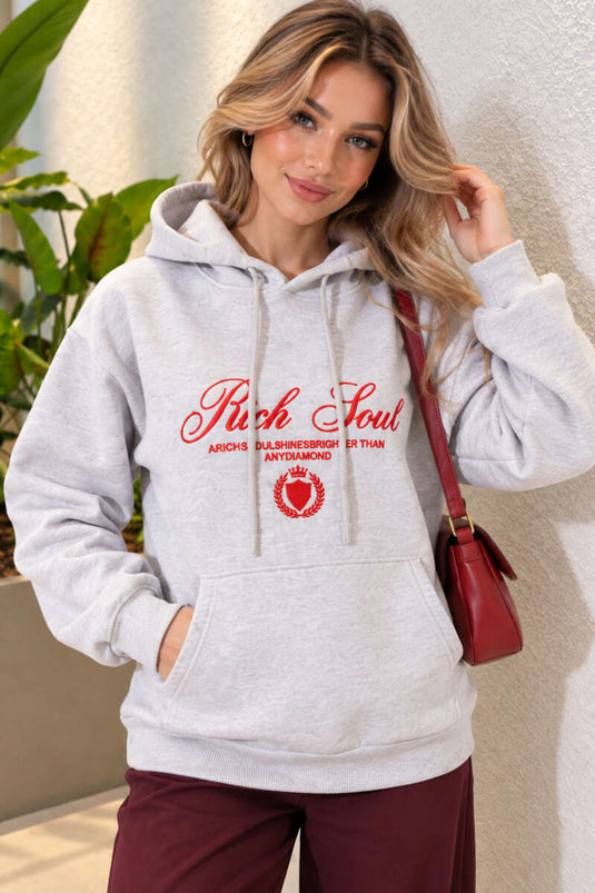 Kapüşonlu Baskı Detaylı Sweatshirt Melanj Gri