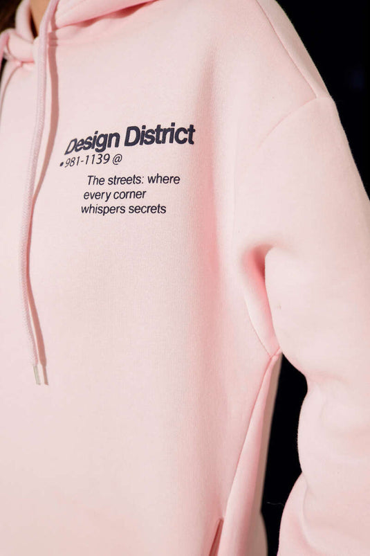 Kapüşonlu Baskılı Üç İplik Sweatshirt Pembe