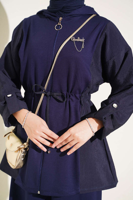 Hooded Belted Two-Piece Set Navy