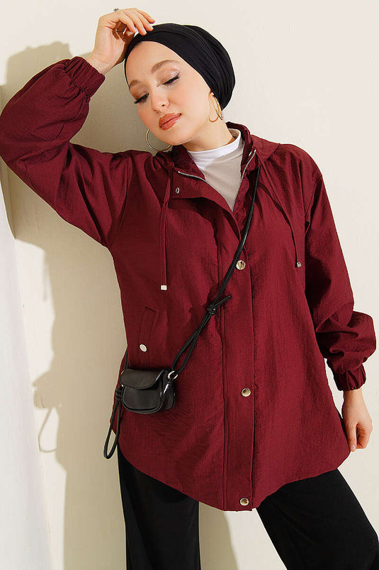 Bordeaux Kapuzenjacke Mit Elastik