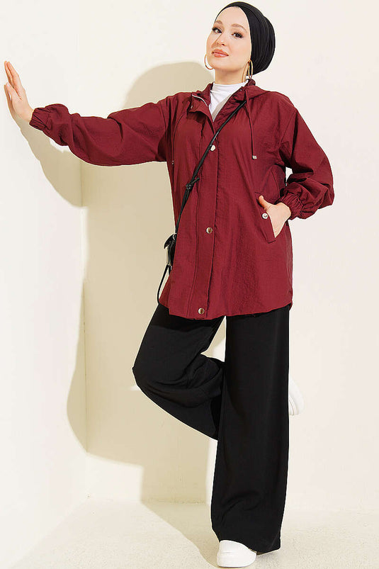 Bordeaux Kapuzenjacke Mit Elastik