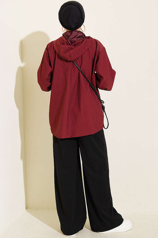 Bordeaux Kapuzenjacke Mit Elastik