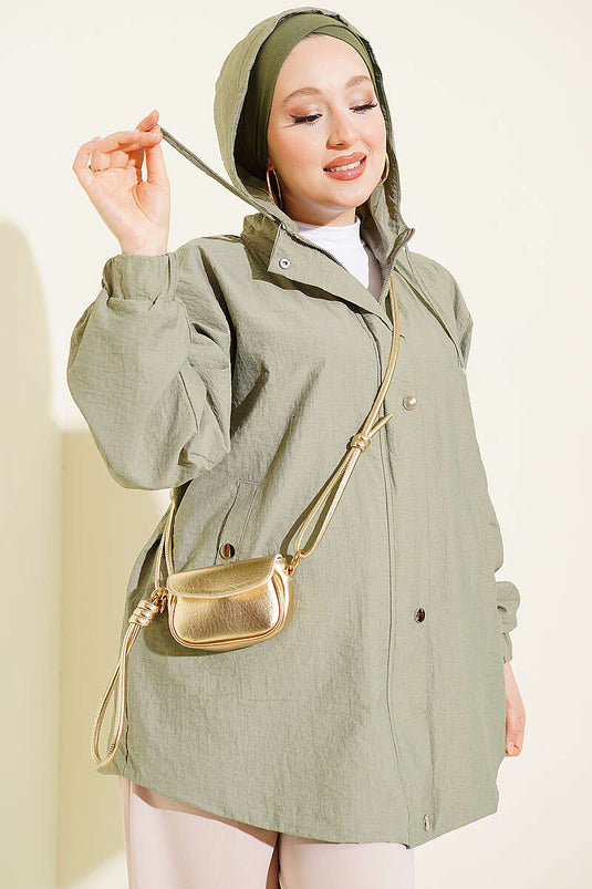 Hooded Elasticated Jacket In Mint Green