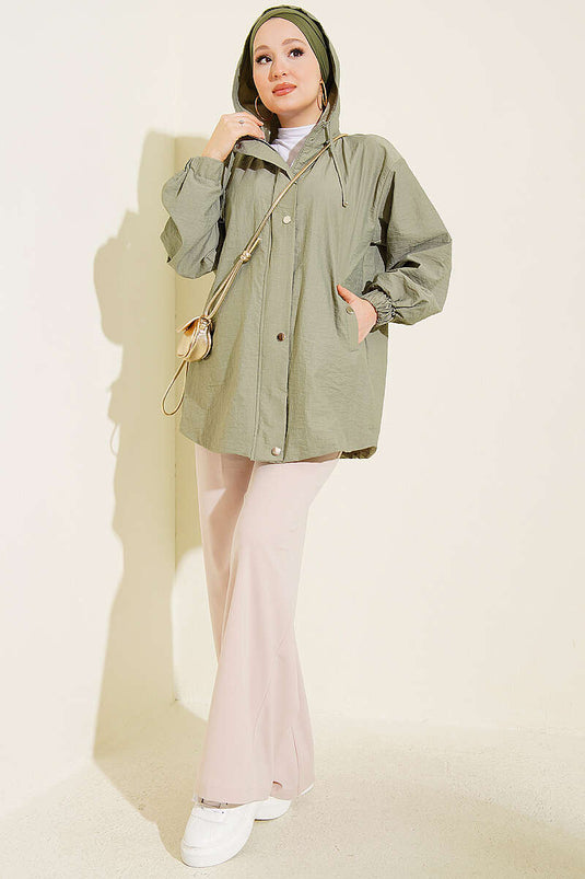Hooded Elasticated Jacket In Mint Green