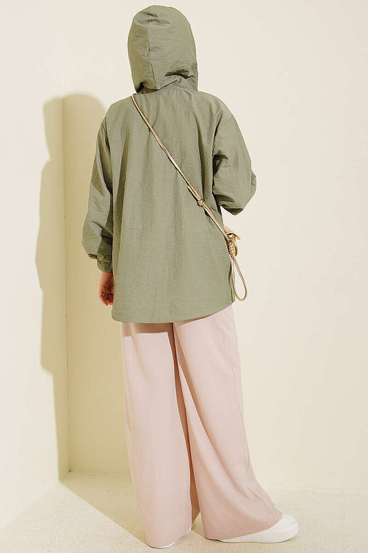 Hooded Elasticated Jacket In Mint Green