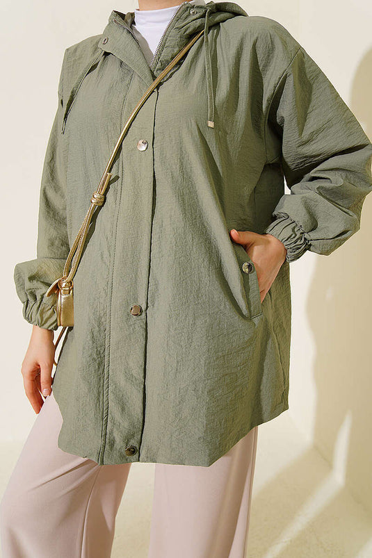 Hooded Elasticated Jacket In Mint Green