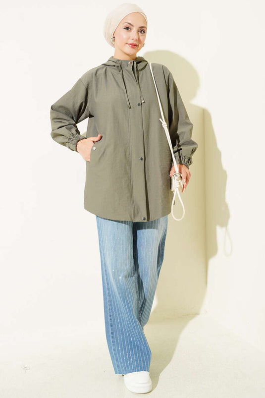 Veste À Capuche Élastiquée Kaki