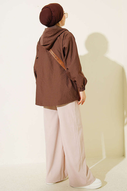 Hooded Elasticated Coffee Jacket