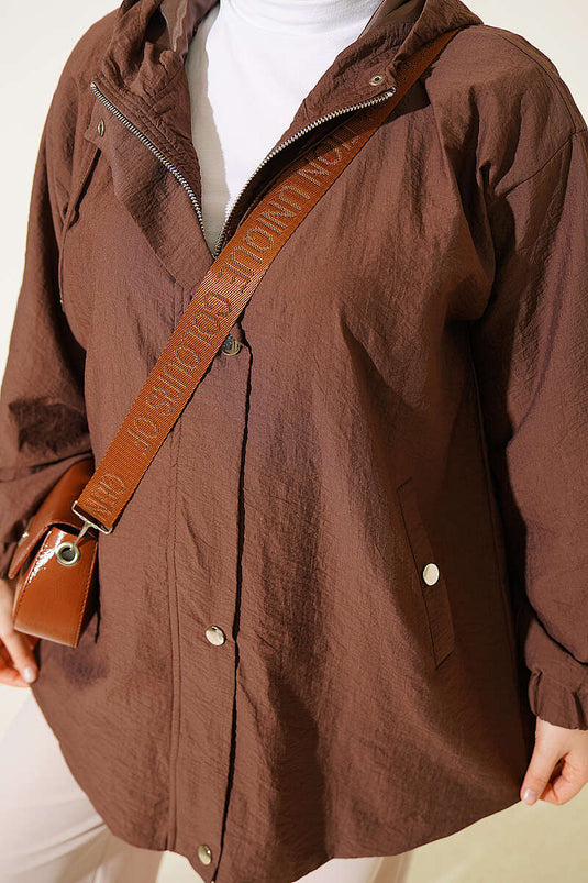 Hooded Elasticated Coffee Jacket