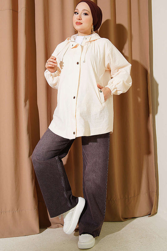Chaqueta Con Capucha Cremosa Elástica