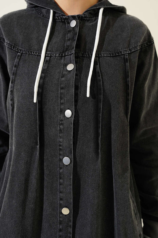 Robe en jean boutonnée à capuche Smoke