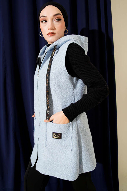Gilet bouclé à capuche, bleu bébé