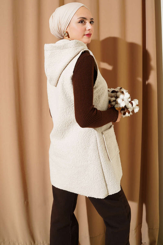 Hooded Bouclé Vest, Beige