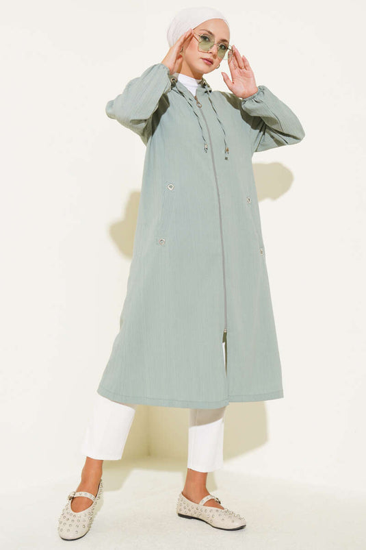 معطف من لحاء الشجر بجيب بغطاء للرأس باللون الأخضر اللوزي