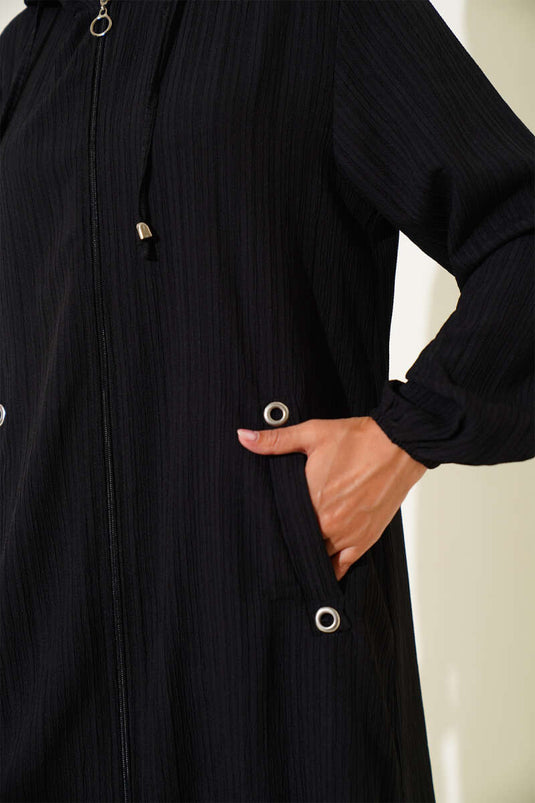 Kapüşonlu Cepli Ağaç Kabuğu Kap Siyah