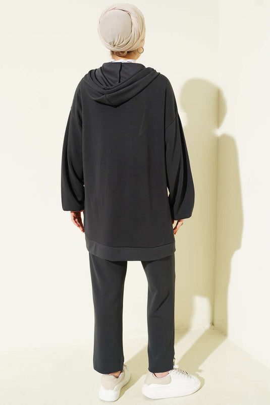 Kapüşonlu Cepli Loyşa İkili Takım Antrasit