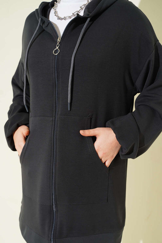 طقم من قطعتين بغطاء رأس وجيوب، من لويزا، لون أنثراسيت