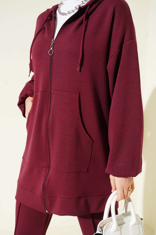 Kapüşonlu Cepli Loyşa İkili Takım Bordo