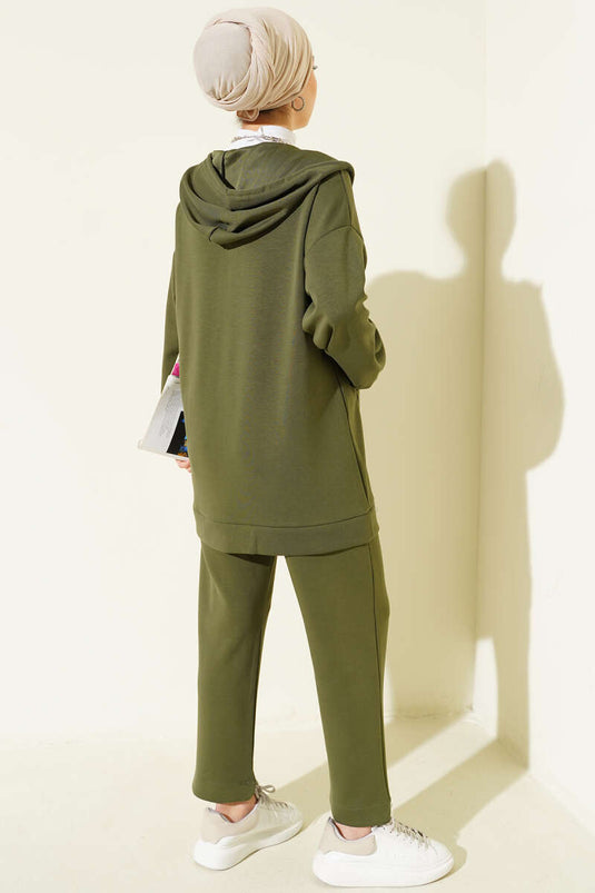 Kapüşonlu Cepli Loyşa İkili Takım Haki