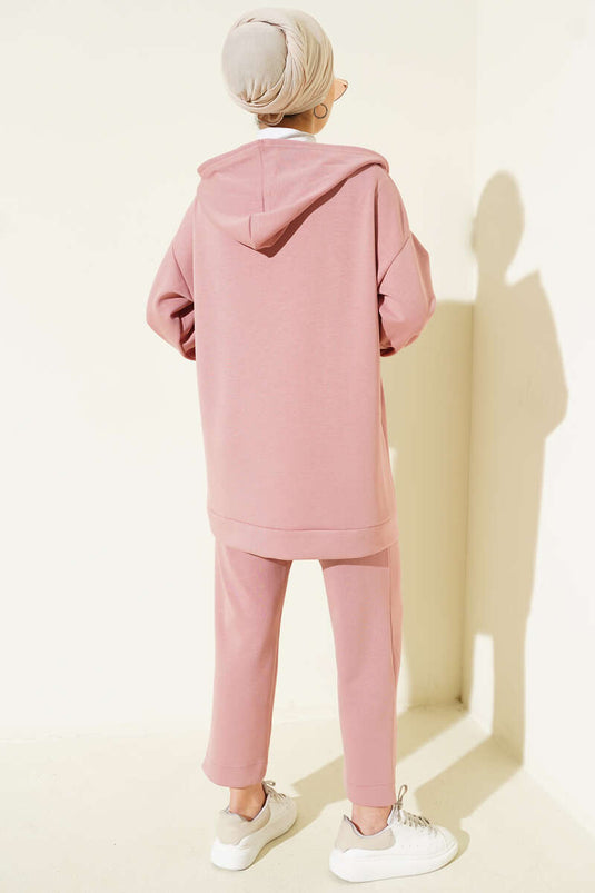 Kapüşonlu Cepli Loyşa İkili Takım Pudra