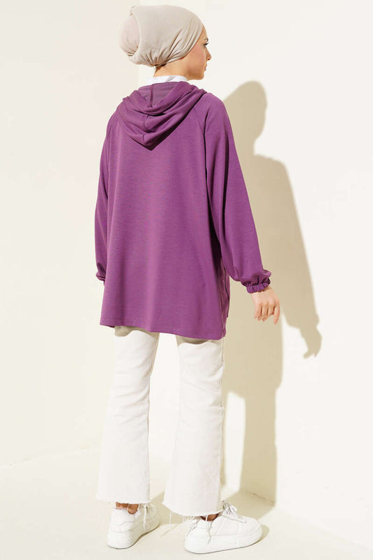 Hooded Double Pocket Flap Cardigan Magenta