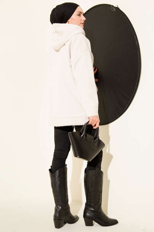 معطف بغطاء رأس وأزرار كبس، لون حجري