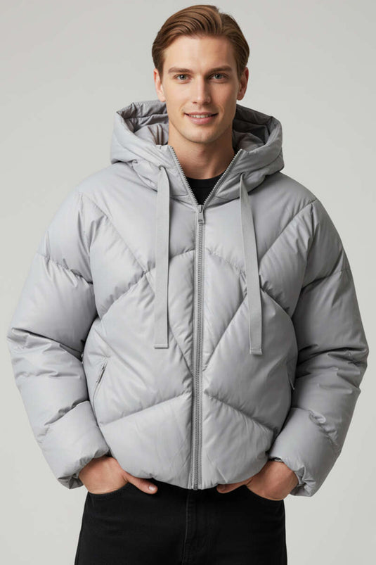 Doudoune en cuir à capuche pour homme, grise