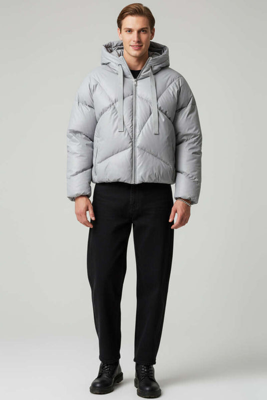 Doudoune en cuir à capuche pour homme, grise