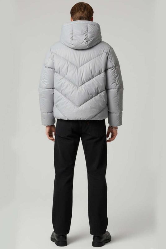 Doudoune en cuir à capuche pour homme, grise