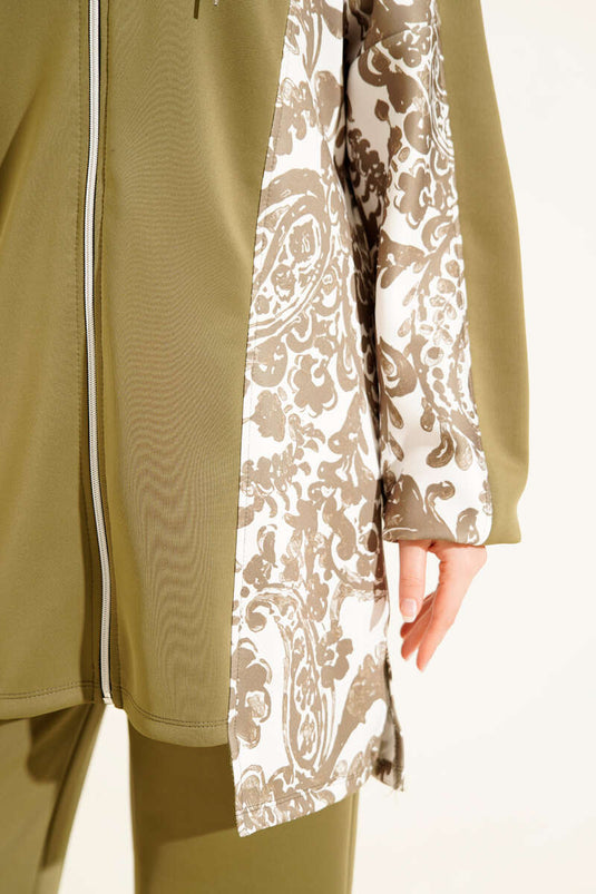 Hooded Patterned Scuba Two Piece Suit, Almond Green