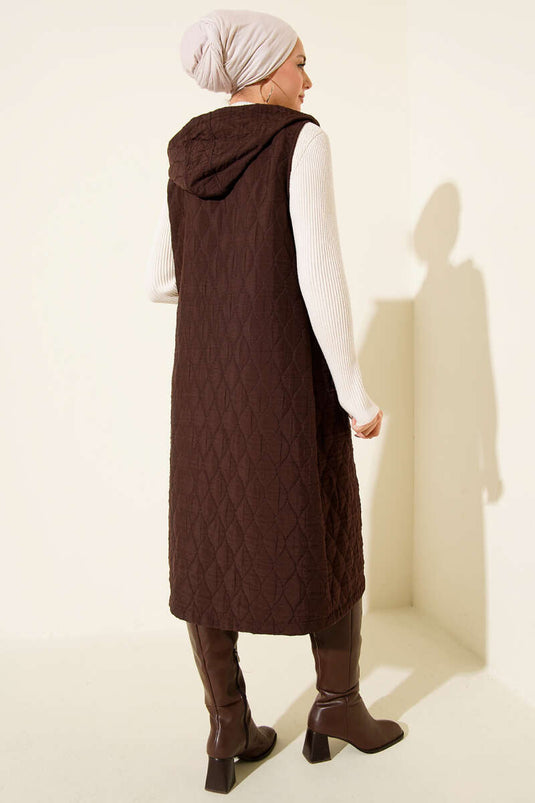 Hooded Button-Down Quilted Vest, Coffee